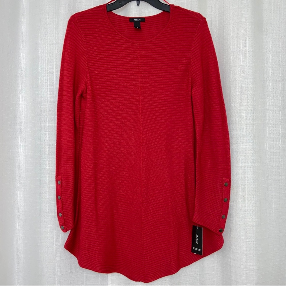 ALFANI Ribbed Snap-Detail Sweater - Picture 2 of 4